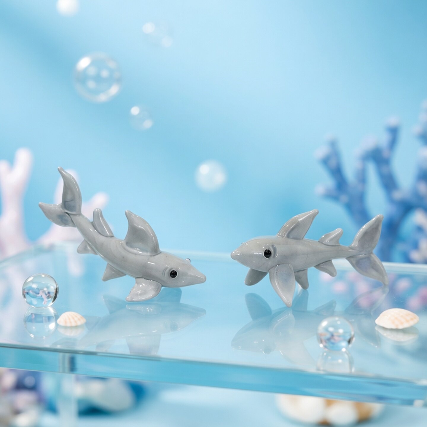 Handmade Mini Glass Shark Figu - Marine Aquarium Orp ulasan dan harga